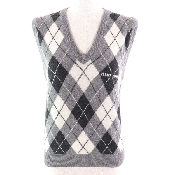 Miu Miu Best Logo Argyle Pattern Cashmere Knitwear