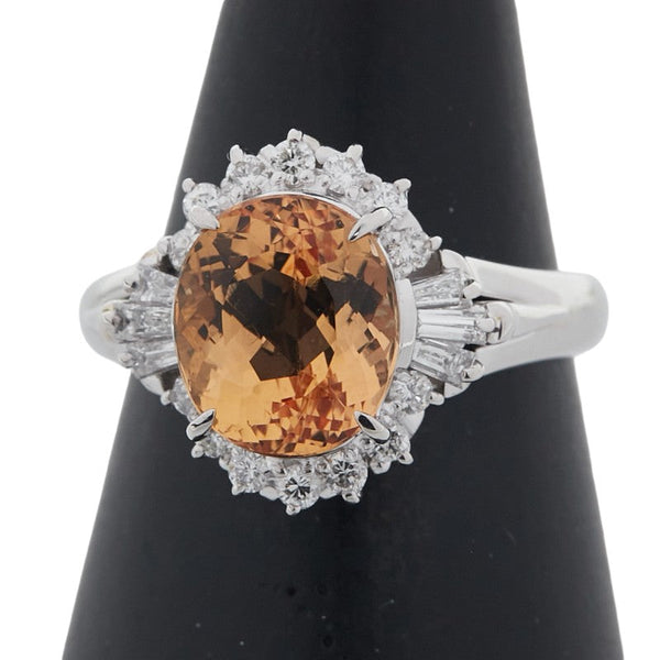 Pt900 Platinum Imperial Topaz Diamond Ring