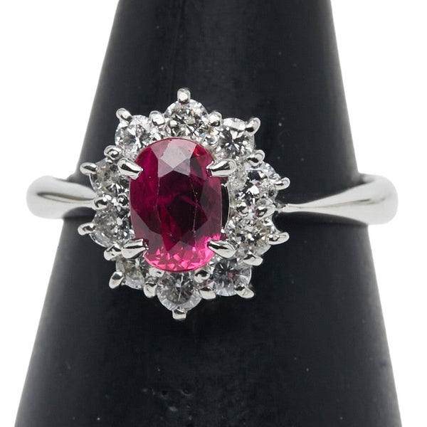 Pt900 Platinum Ruby Diamond Ring