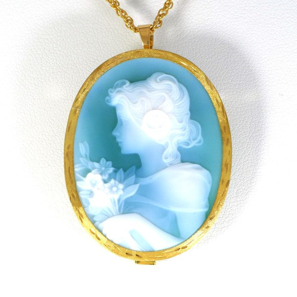 Au750 Yellow Gold Stone Cameo 2way Necklace Brooch