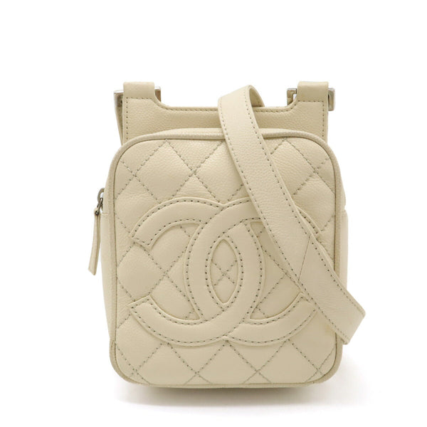 Chanel Caviar Skin Matelassé Coco Mark Shoulder Bag Mini Bag Light Beige Silver Hardware