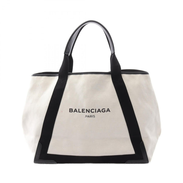Balenciaga NAVY CABAS Canvas Leather Tote Bag