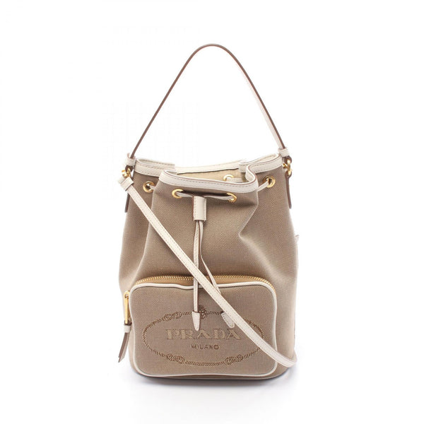 Prada LOGO JACQUARD Canvas Leather 2way Handbag