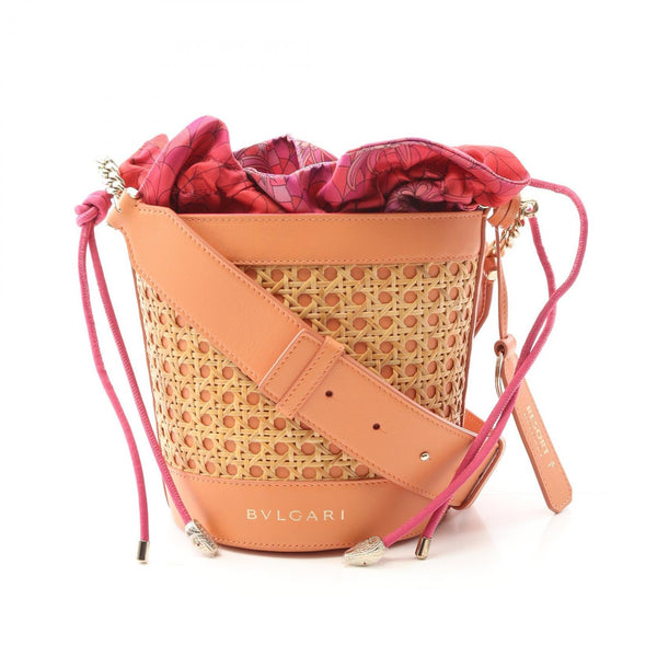 BVLGARI Serpenti Leather Raffia Shoulder Bag