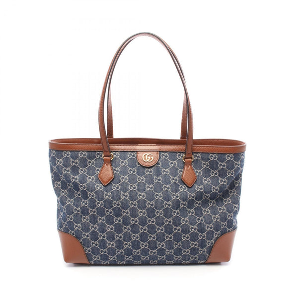 Gucci GG Denim Leather Tote Bag