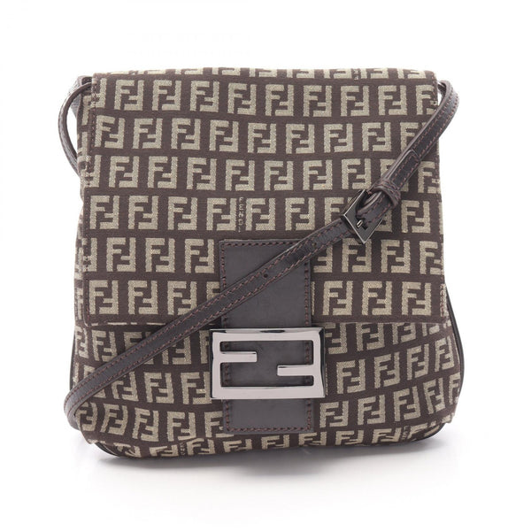 Fendi Zucchino Canvas Leather Shoulder Bag