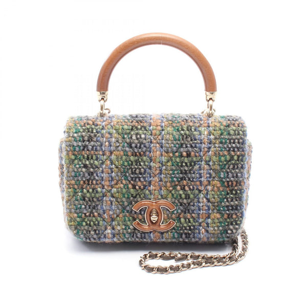Chanel Coco Mark Wood Top Handle Fabric Bag