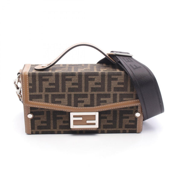 Fendi Soft Trunk Baguette Canvas Leather Handbag