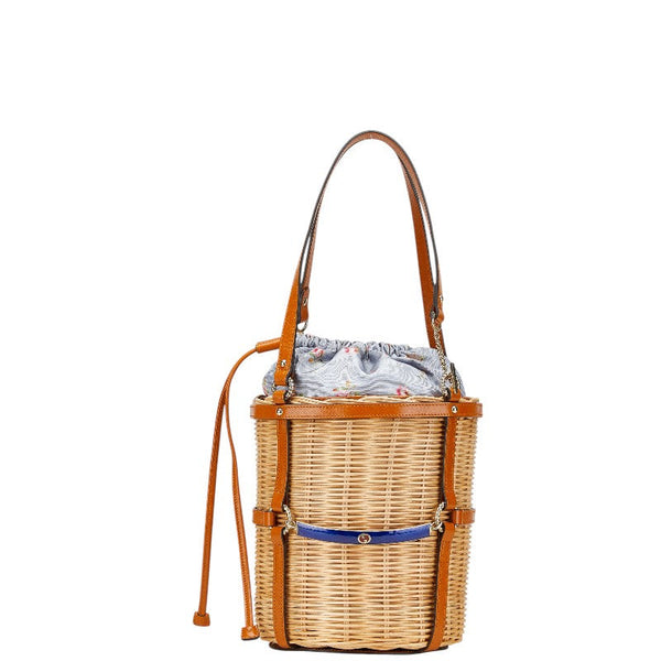 Gucci Flower Leather Wicker Handbag