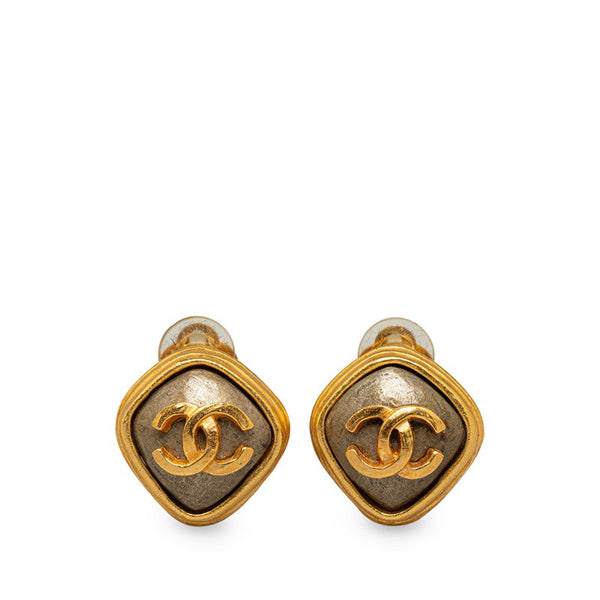 Chanel Gold Plated Coco Mark Stone Earrings 97A