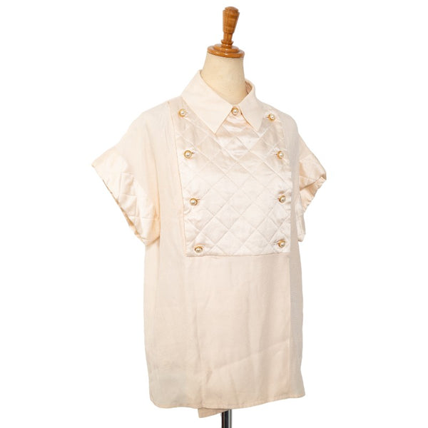 Chanel Silk Quilted Pearl Blouse Shirt