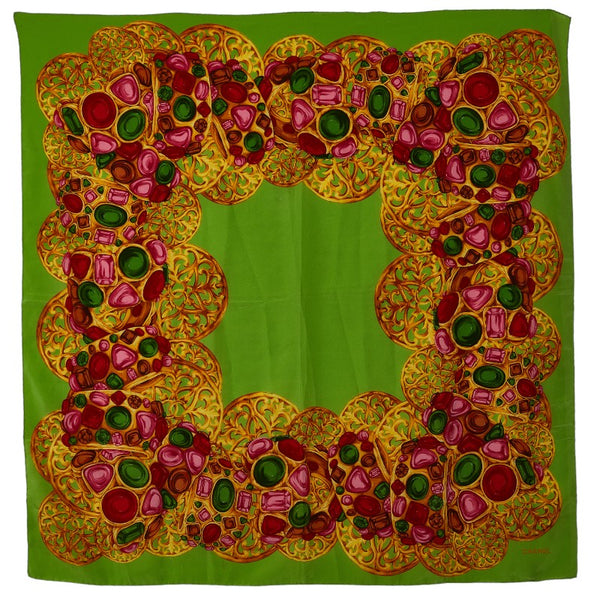 Chanel Silk Gem Motif Scarf Green Multicolor