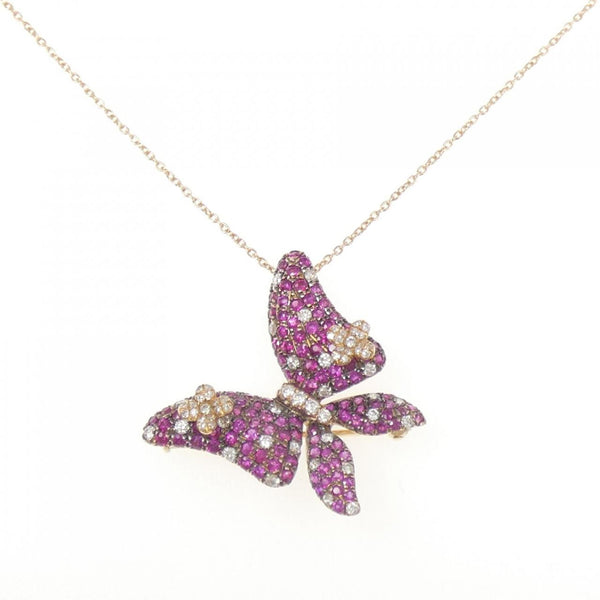 Au750 Butterfly Ruby Diamond 2way Necklace Brooch