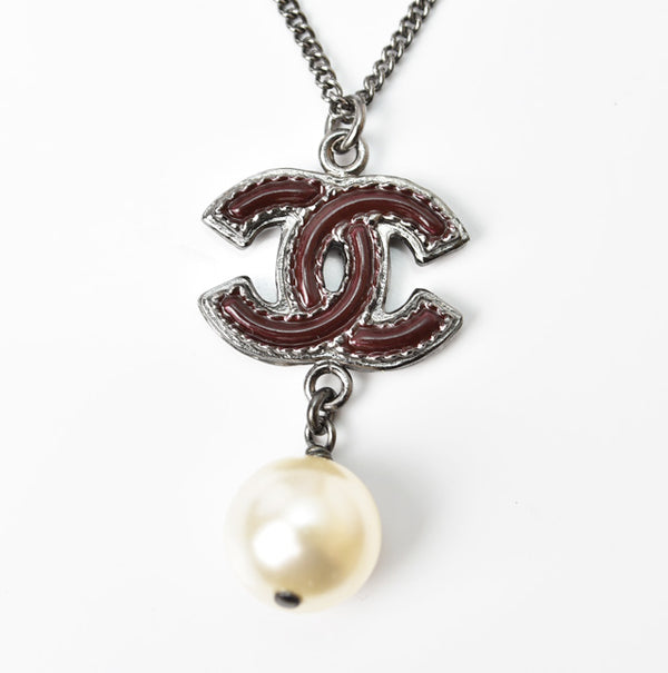 Chanel 2way Necklace Pendant Coco Mark Pearl