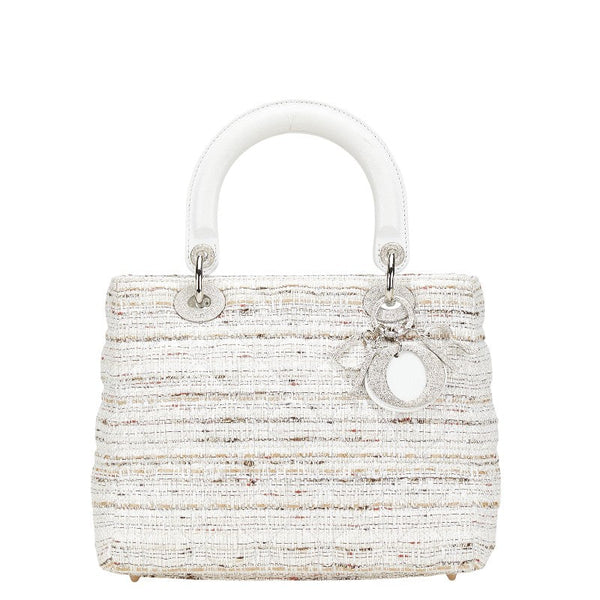 Dior Lady Dior Cannage Tweed Canvas Leather Handbag