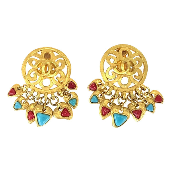 Chanel Gold Plated Coco Mark Stone Earrings