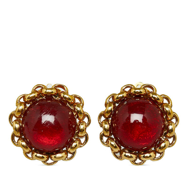 Chanel Gold Plated Gripoix Coco Mark Earrings 23