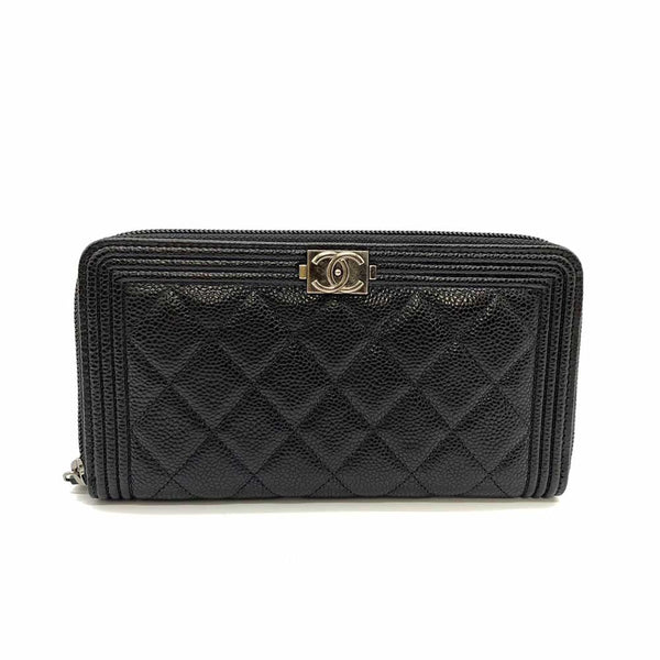 Chanel Boy Long Wallet Caviar Leather Black