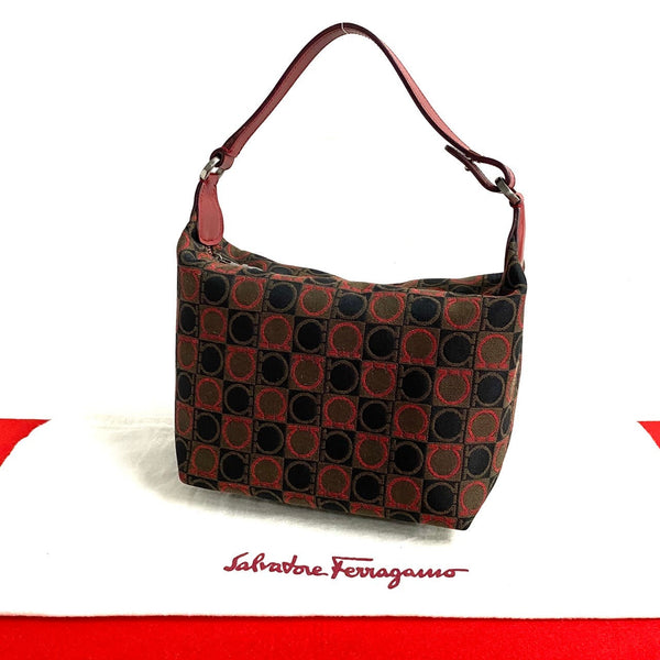 Salvatore Ferragamo Gancini Leather Canvas Handbag