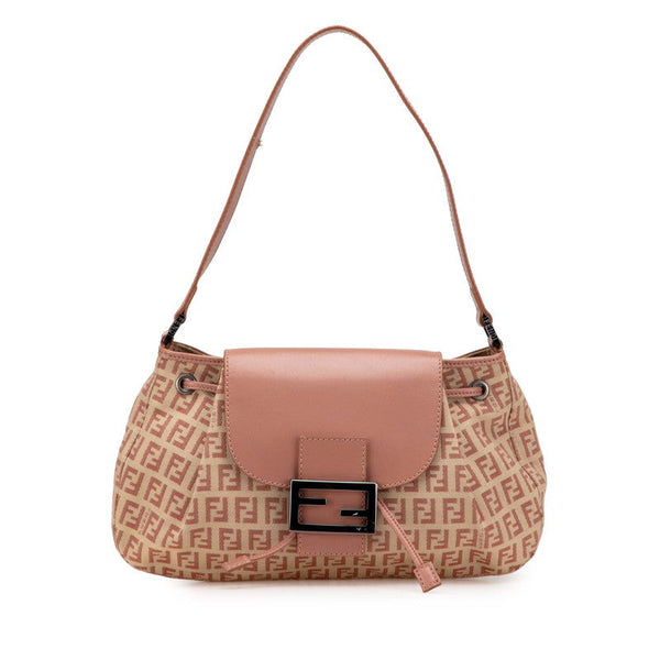 Fendi Zucchino Canvas Leather Shoulder Bag
