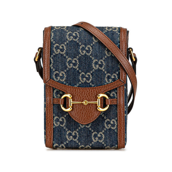 Gucci Horsebit 1955 GG Denim Canvas Shoulder Bag