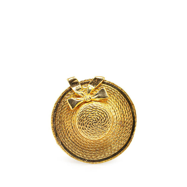 Chanel Gold Plated Straw Hat Ribbon Brooch