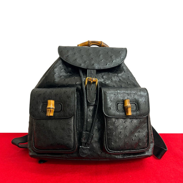 Gucci Bamboo Ostrich Leather Backpack
