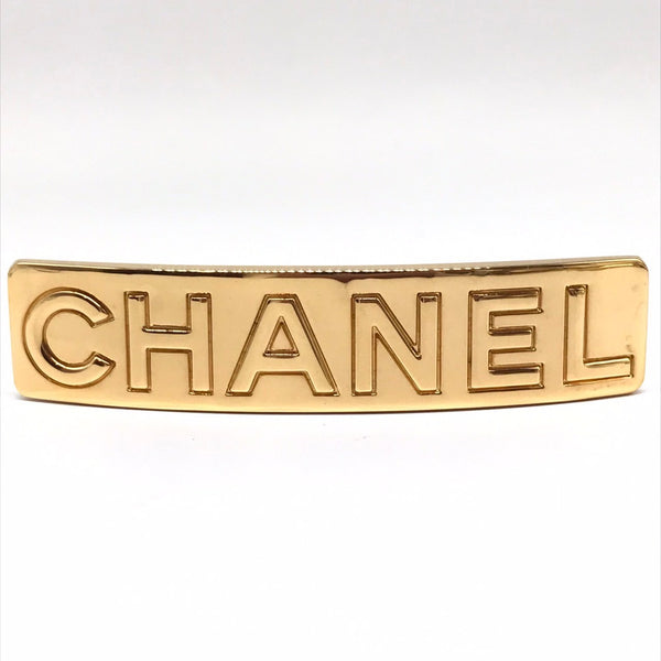 Chanel Logo Barrette Gold Metal Hair Clip