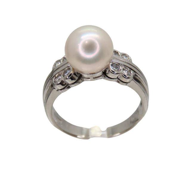 Pt900 Pearl Diamond 0.16ct Ring