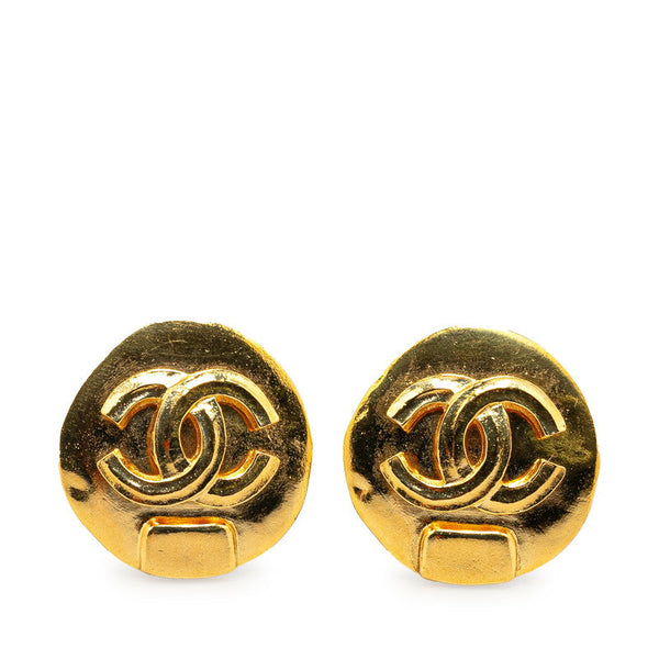 Chanel Gold Plated Round Coco Mark Earrings 98P