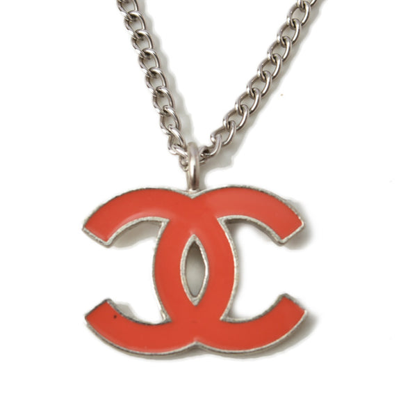 Chanel CC Coral Orange Necklace Pendant