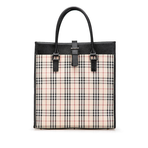 Burberry Nova Check Embossed Canvas Leather Tote Bag