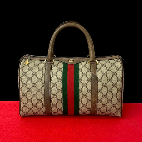 Gucci GG Logo PVC Leather Boston Bag