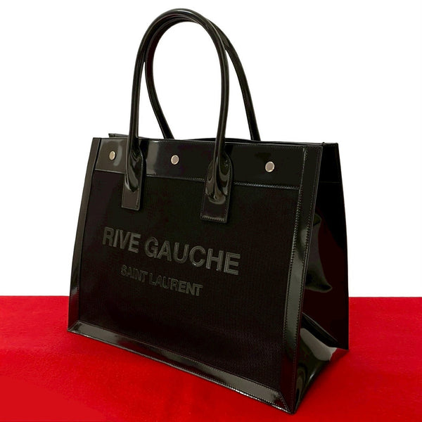 Saint Laurent Paris Rive Gauche Patent Leather Nylon Tote Bag