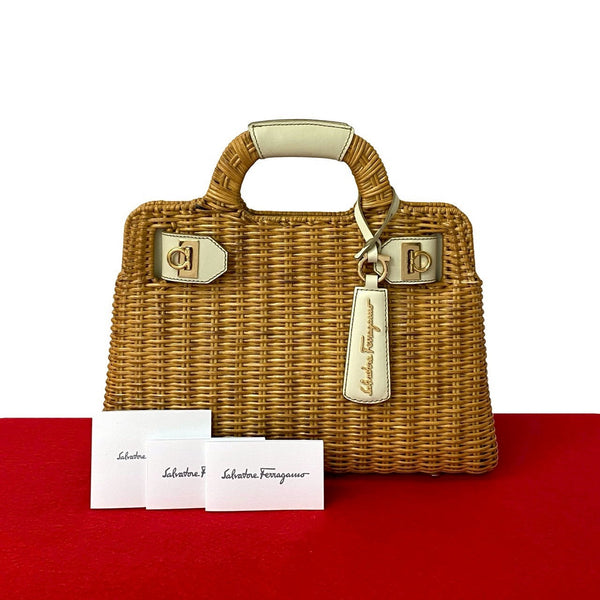 Salvatore Ferragamo Gancini Rattan Leather Handbag