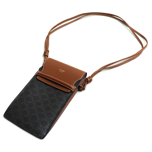 Celine Triomphe Flap Mobile Pouch Lambskin Triomphe Canvas Shoulder Bag