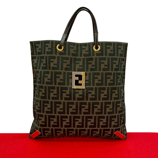Fendi Zucca FF Canvas Leather Tote Bag