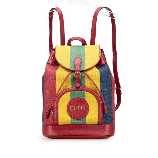 Gucci Byadeera Stripe Canvas Leather Backpack