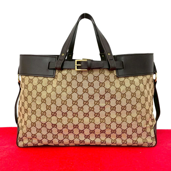 Gucci GG Canvas Leather Tote Bag